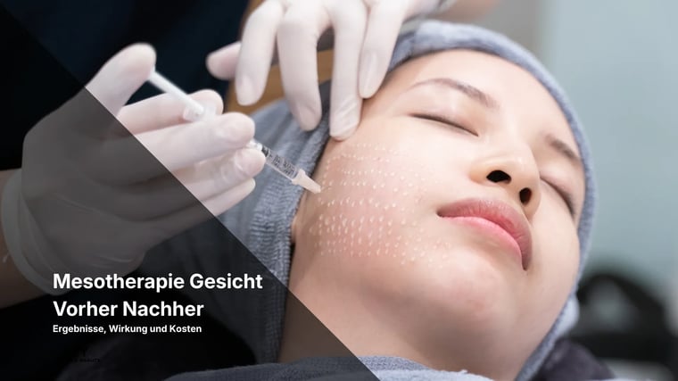 Woman receiving facial mesotherapy injections from a gloved hand with a syringe.
