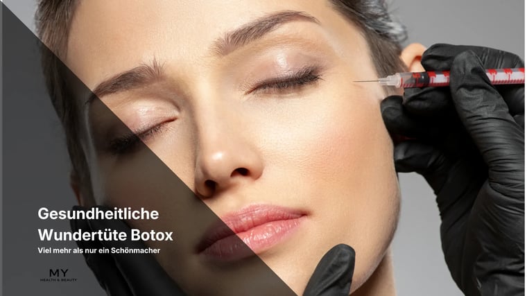 Woman with closed eyes receiving a Botox injection near her temple.
